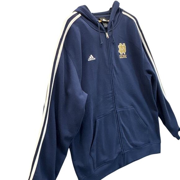 Adidas Navy Blue Gold Notre Dame Fighting Irish Full Zip Hooded Sweatshirt Large - Picture 2 of 8